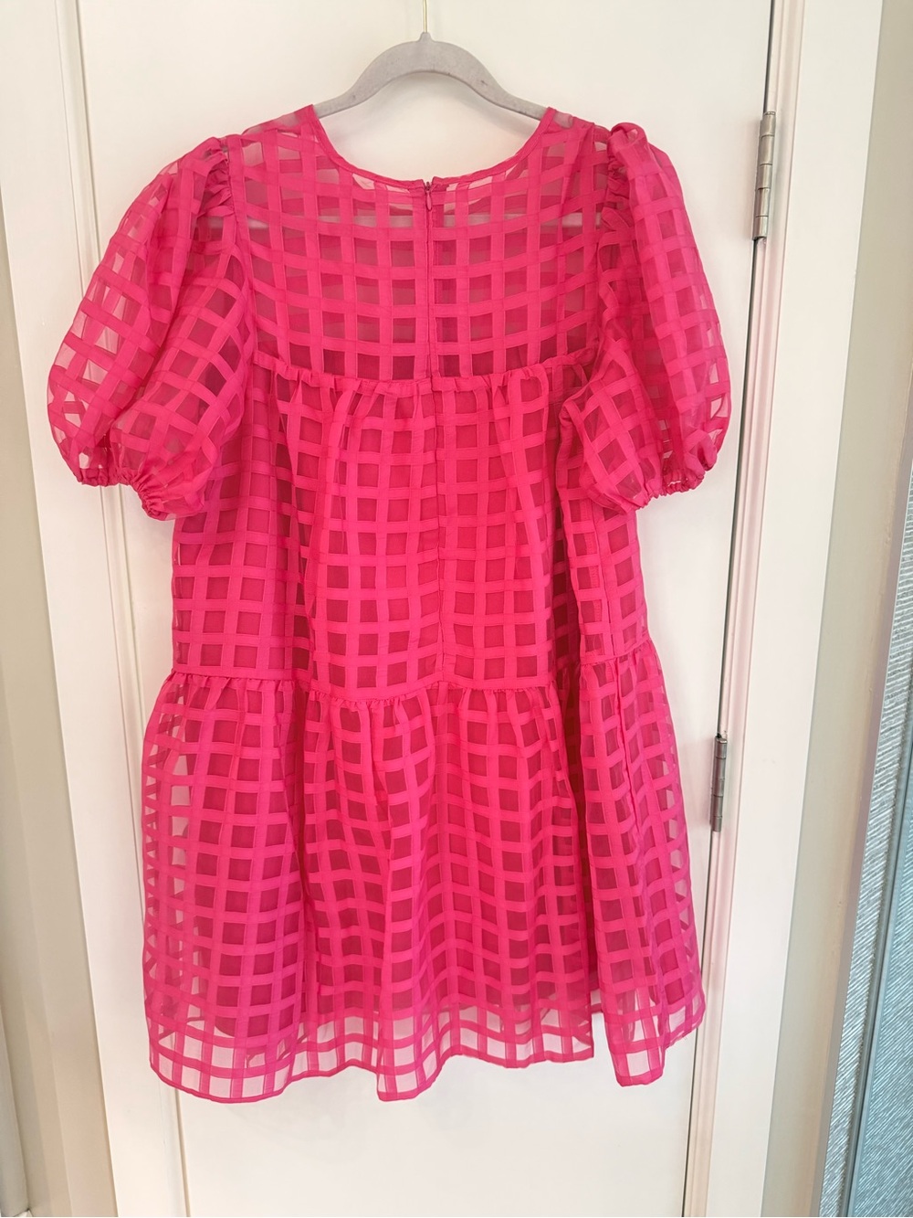 English Factory Bright Pink Puff-Sleeve Tiered Mini Dress - Picture 2 of 4